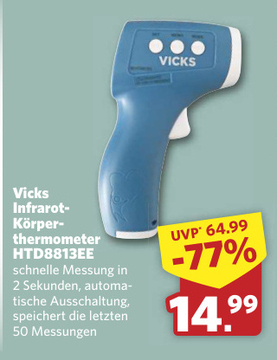 Aanbieding: Vicks Infrarot-Körper-thermometer HTD8813EЕ