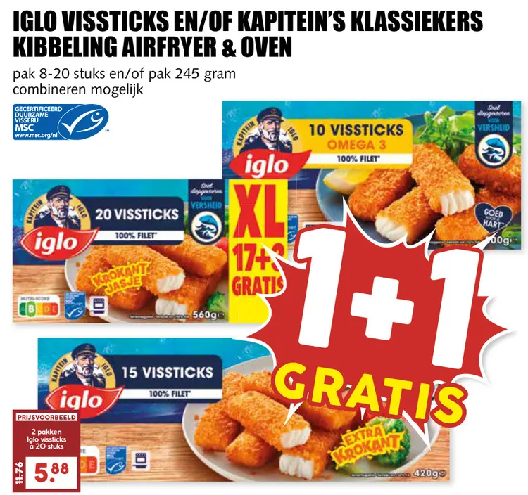 Aanbieding: Iglo Vissticks en/of Kapitein's Klassiekers Kibbeling airfryer en oven