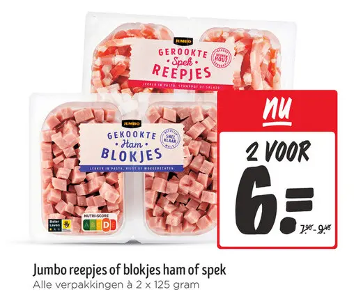 Aanbieding: Jumbo reepjes of blokjes ham of spek