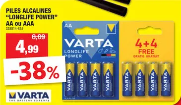 Offre: Varta Pile High Energy AA 4+4 gratuit