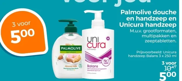 Aanbieding: douche en handzeep en Unicura handzeep