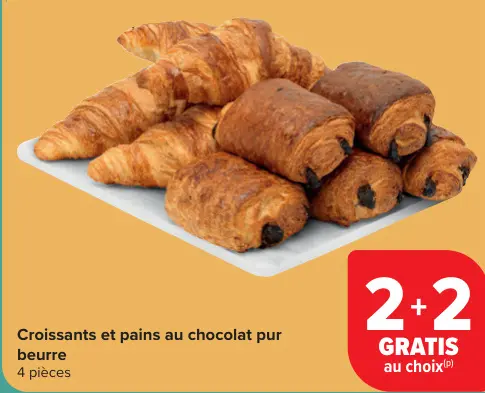 Offre: Croissants et pains au chocolat pur beurre