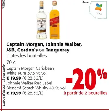 Offre: Captain Morgan, Johnnie Walker, J&B, Gordon's ou Tangueray