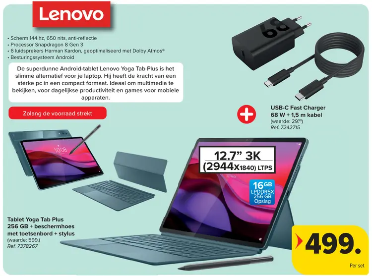 Promotie: Lenovo Yoga Tab Plus + USB-C Fast Charger kabel COMBIDEAL