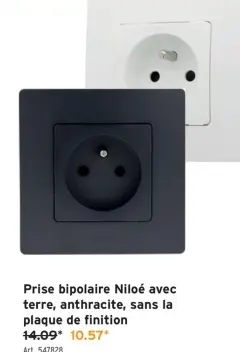 Offre: Prise bipolaire Niloé avec terre, anthracite,