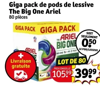 Offre: Giga pack de pods de lessive The Big One Ariel
