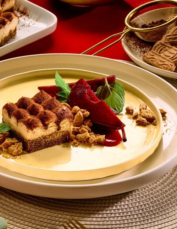 Offre: Tiramisu aux poires pochées au vin rouge et é