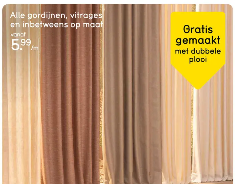 Aanbieding: Alle gordijnen, vitrages en inbetweens op maat