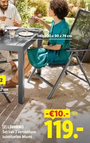 Aanbieding: Set van 2 verstelbare tuinstoelen Miami