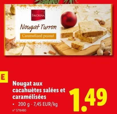 Offre: Favorina Nougat aux cacahuètes salées et caramélisées