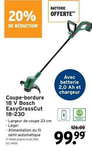 Offre: Coupe-bordure 18 V Bosch EasyGrassCut 18-230