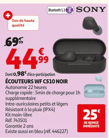 Offre: Écouteurs wf c510 noir