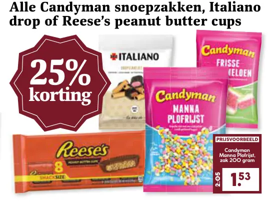 Aanbieding: Candyman snoepzakken, Italiano drop of Reese'