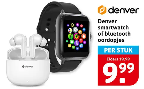 Aanbieding: Denver smartwatch of bluetooth oordopjes