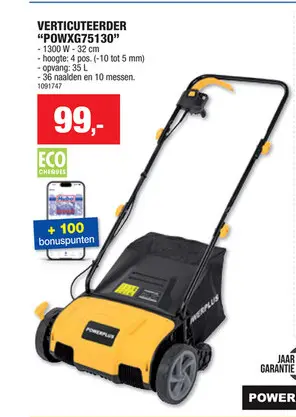 Promotie: Powerplus POWXG75130 elektrische verticuteermachine 1300W 32cm