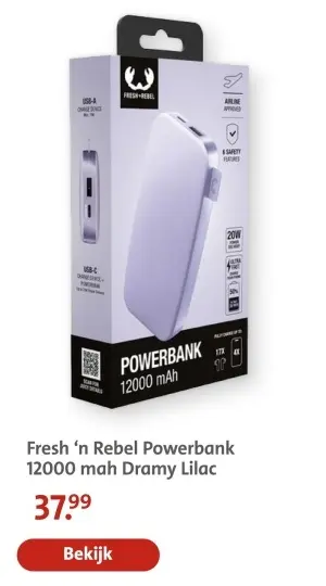Aanbieding: Fresh 'n Rebel Powerbank 12000 mah Dramy Lilac