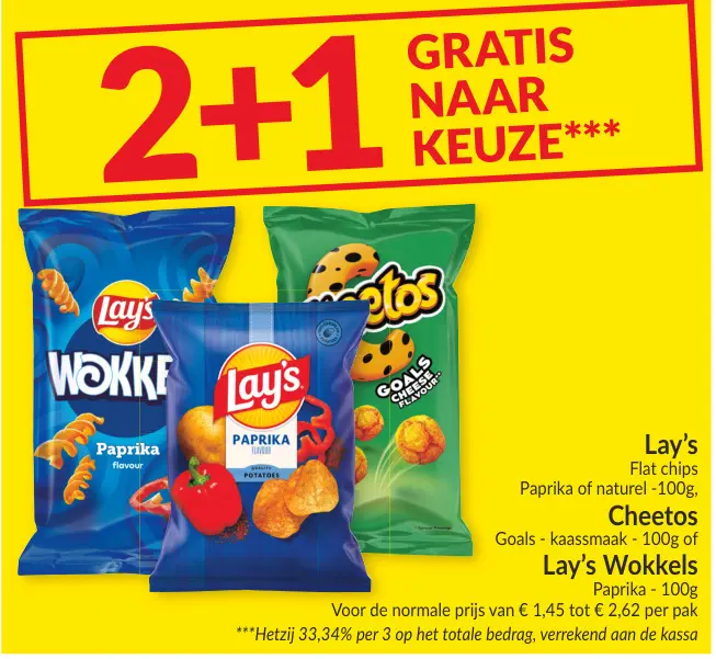 Promotie: Lay's Flat chips, Cheetos Goals, Lay's Wokkels