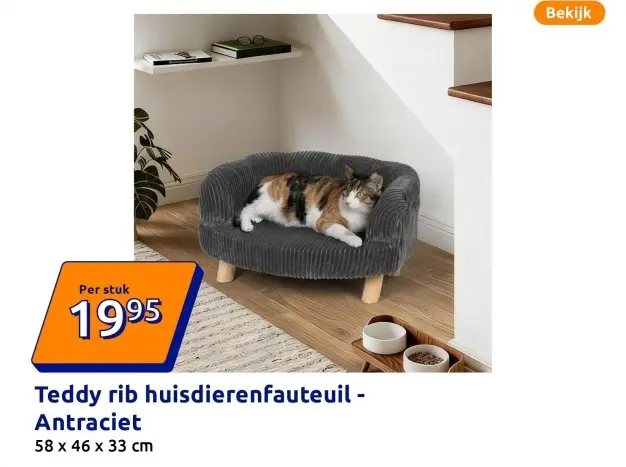Promotie: Teddy rib huisdierenfauteuil - Antraciet