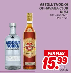 Aanbieding: ABSOLUT VODKA OF HAVANA CLUB RUM