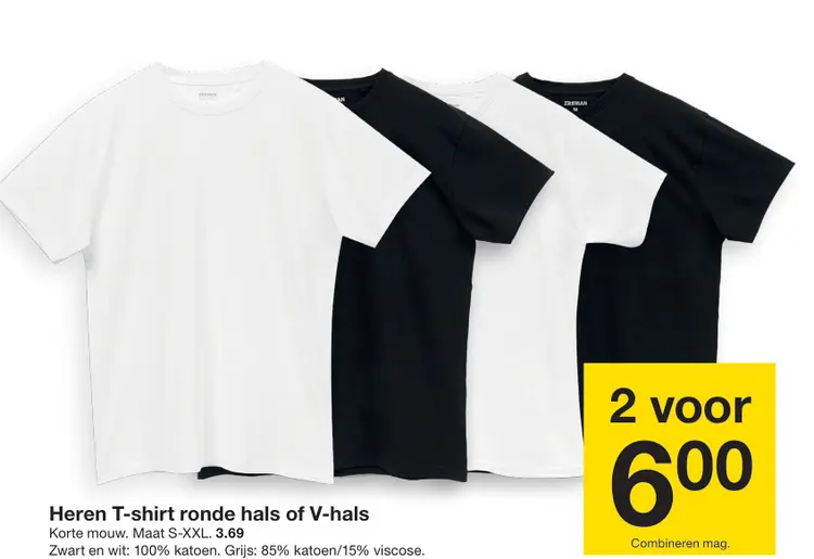 Promotie: Heren T-shirt ronde hals of V-hals