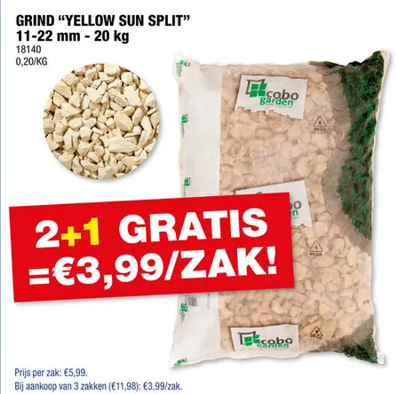 Promotie: Yellow Sun grind 11-22 mm 20kg lichtgeel