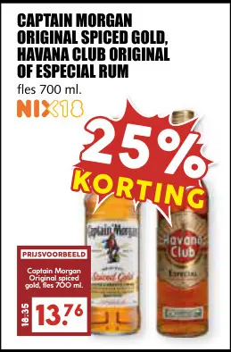 Aanbieding: Captain morgan original spiced gold, Havana Club Original of Especial Rum
