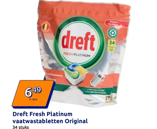 Aanbieding: Dreft Fresh Platinum vaatwastabletten Original