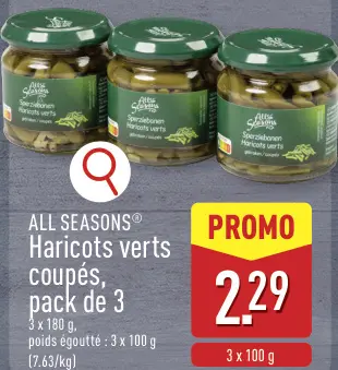 Offre: Haricots verts coupés, pack de 3