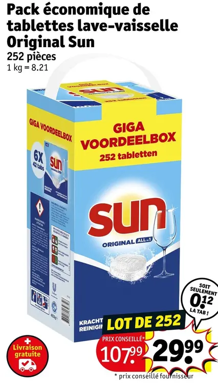 Offre: Sun Pack économique de tablettes lave-vaisselle Original