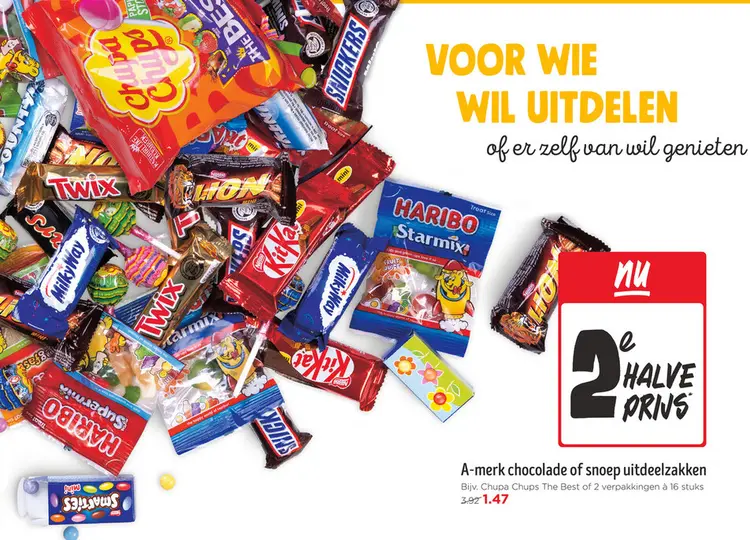 Aanbieding: A-merk chocolade of snoep uitdeelzakken