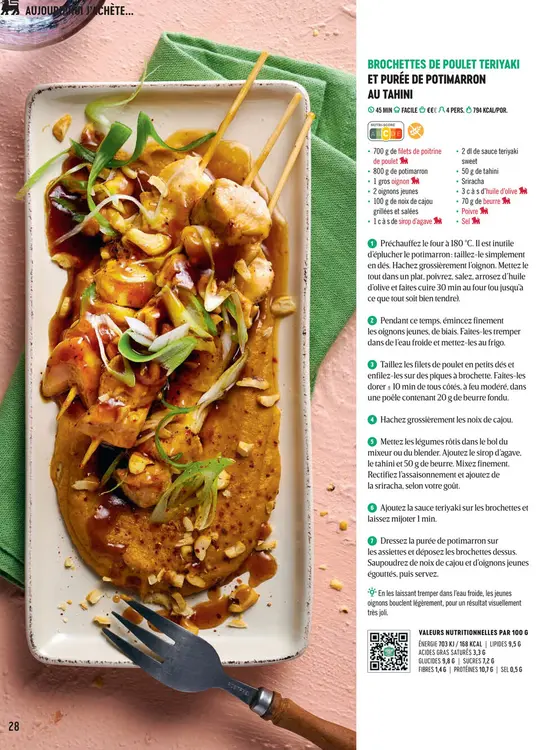 Offre: Brochettes de poulet teriyaki et purée de pot