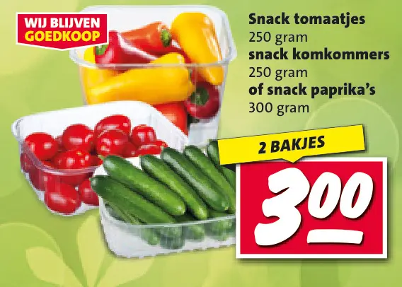 Aanbieding: Snack tomaatjes, snack komkommers of snack pa