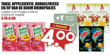 Aanbieding: TAKSI, APPELSIENTJE, DUBBELFRISSS EN/OF VAN DE BOOM DRINKPAKJES