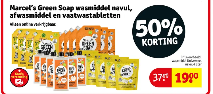 Aanbieding: Marcel's Green Soap wasmiddel navul, afwasmiddel en vaatwastabletten