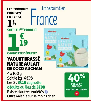 Promotie: Yaourt brassé nature au lait de coco