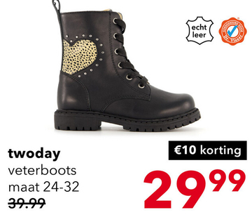 Aanbieding: TwoDay leren meisjes veterboots zwart