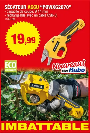 Offre: Powerplus POWXG2070 sécateur sans fil 4V Li-Ion 14mm + chargeur