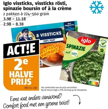 Aanbieding: Iglo vissticks, vissticks rösti, spinazie boursin of a la creme