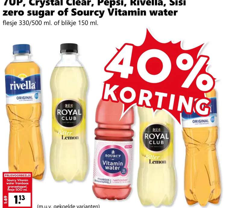 Aanbieding: 7UP, Crystal Clear, Pepsi, Rivella, Sisi zero
