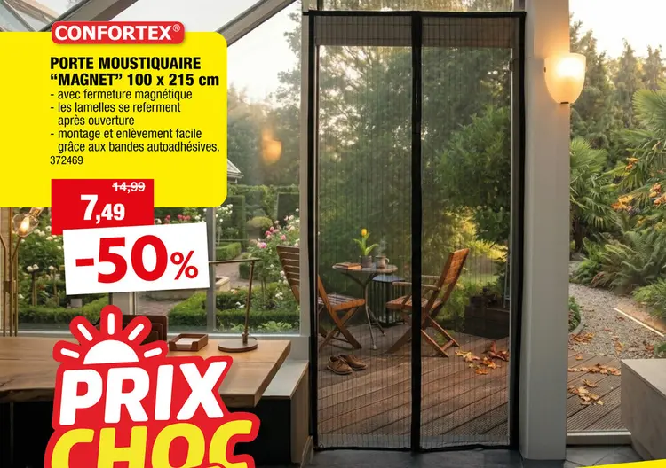 Offre: Confortex rideau moustiquaire à  fermeture aimantée 100x215 cm noir