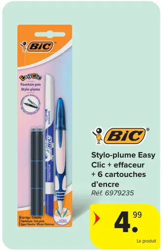Offre: Stylo-plume Easy Clic + effaceur + 6 cartouches d'encre