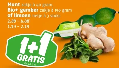 Aanbieding: Munt, Bio+ gember of limoen
