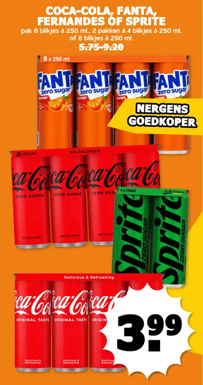 Aanbieding: Coca-Cola, Fanta, Fernandes of Sprite