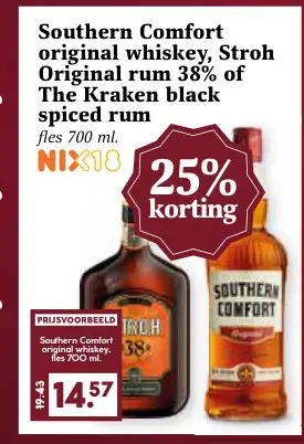 Aanbieding: Southern Comfort original whiskey, Stroh Orig