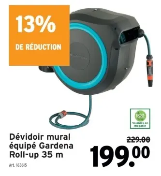 Offre: Dévidoir mural équipé Gardena Roll-up