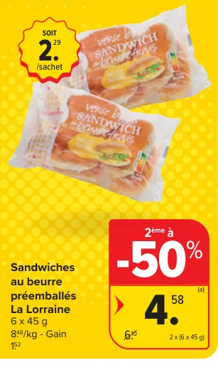 Offre: Sandwiches au beurre préemballés