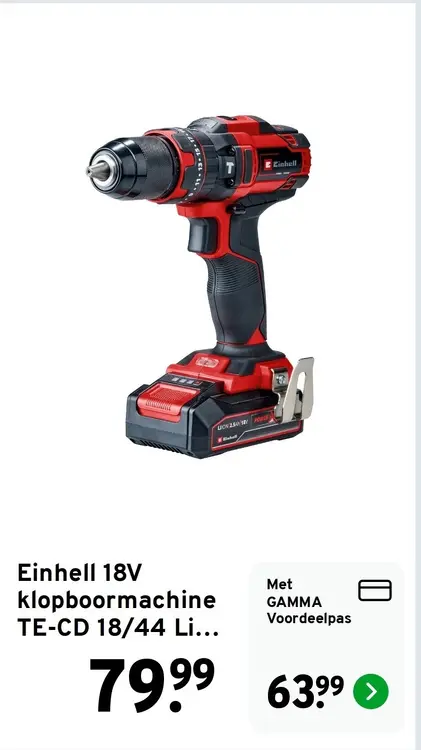 Aanbieding: Einhell 18V klopboormachine TE-CD 18/44 Li...