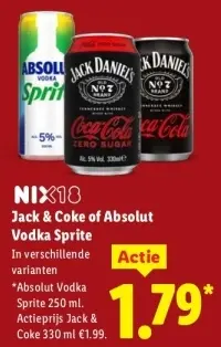 Aanbieding: Jack & Coke of Absolut Vodka Sprite
