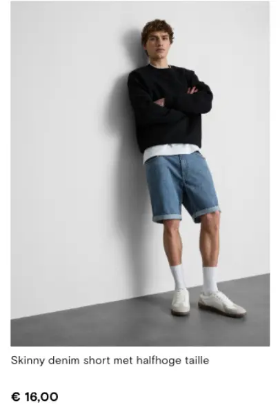 Promotie: Skinny denim short met halfhoge taille