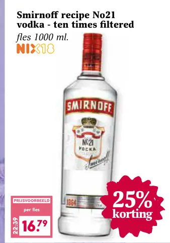 Aanbieding: Smirnoff recipe No21 vodka - ten times filtered